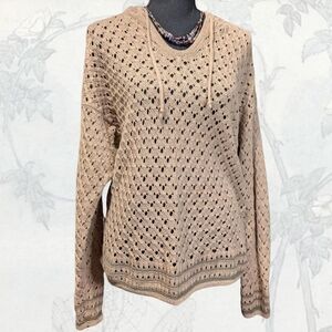 Woolrich Cream And Green Hooded Knit Sweater